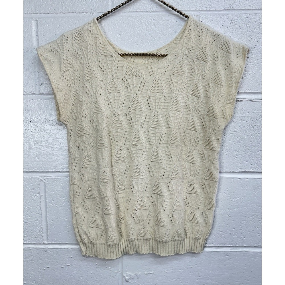 VTG La Vista Boxy Fit Women's Loose Weave Sweater Vest Cream / Small